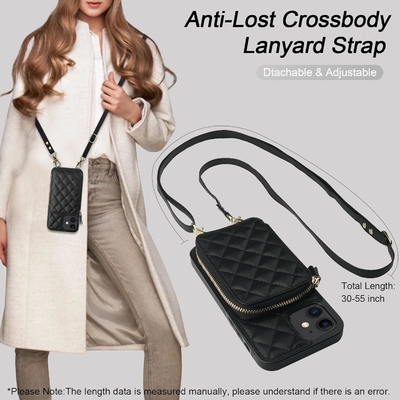 iPhone 12/12 Pro crossbody sacchetto, RFID protetto PU fascia in pelle supporto con slot per carte Split bag fascia per polso lanyard