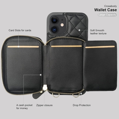 iPhone 12/12 Pro crossbody sacchetto, RFID protetto PU fascia in pelle supporto con slot per carte Split bag fascia per polso lanyard