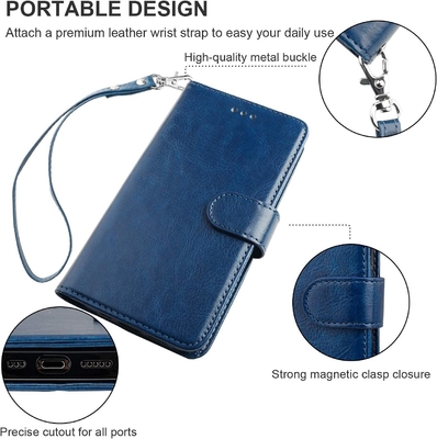 Compatibile con iPhone 12/Pro custodia per portafogli con portacarte supporto in cuoio PU cinghia per polso a prova di urti con conchiglia da 6,1 pollici