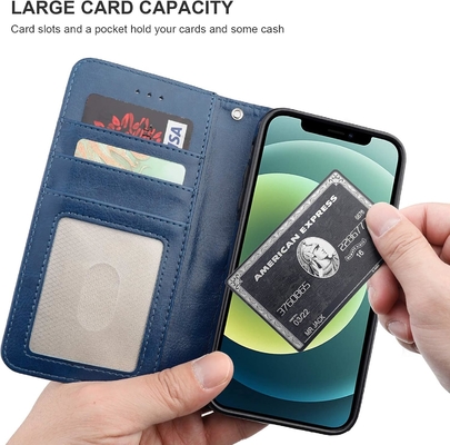 Compatibile con iPhone 12/Pro custodia per portafogli con portacarte supporto in cuoio PU cinghia per polso a prova di urti con conchiglia da 6,1 pollici