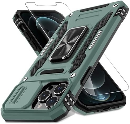 iPhone 12 Pro Max con Slide Camera Cover+Screen Protector ((1 pacchetto),Rotated Ring Kickstand Military Grade Shockproof