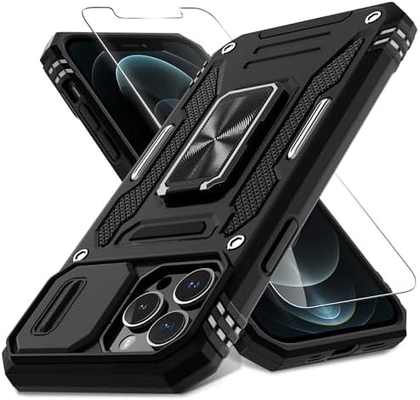 iPhone 12 Pro Max con Slide Camera Cover+Screen Protector ((1 pacchetto),Rotated Ring Kickstand Military Grade Shockproof