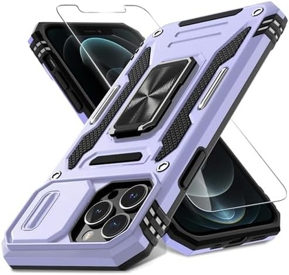 iPhone 12 Pro Max con Slide Camera Cover+Screen Protector ((1 pacchetto),Rotated Ring Kickstand Military Grade Shockproof