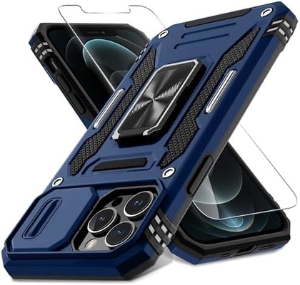 iPhone 12 Pro Max con Slide Camera Cover+Screen Protector ((1 pacchetto),Rotated Ring Kickstand Military Grade Shockproof