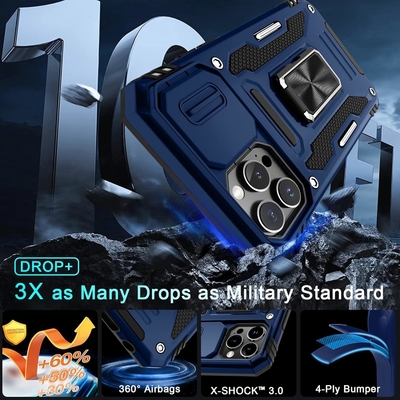 iPhone 12 Pro Max con Slide Camera Cover+Screen Protector ((1 pacchetto),Rotated Ring Kickstand Military Grade Shockproof