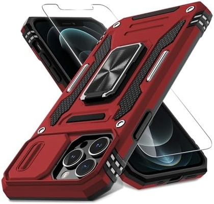 iPhone 12 Pro Max con Slide Camera Cover+Screen Protector ((1 pacchetto),Rotated Ring Kickstand Military Grade Shockproof