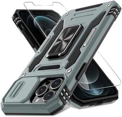 iPhone 12 Pro Max con Slide Camera Cover+Screen Protector ((1 pacchetto),Rotated Ring Kickstand Military Grade Shockproof