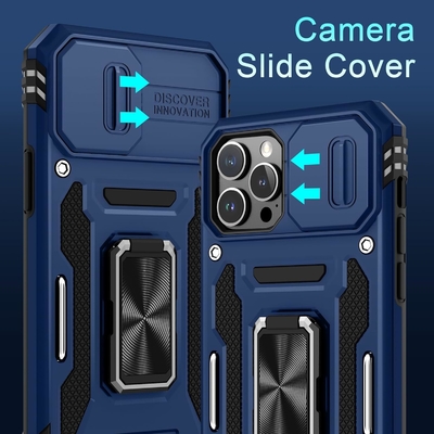 iPhone 12 Pro Max con Slide Camera Cover+Screen Protector ((1 pacchetto),Rotated Ring Kickstand Military Grade Shockproof