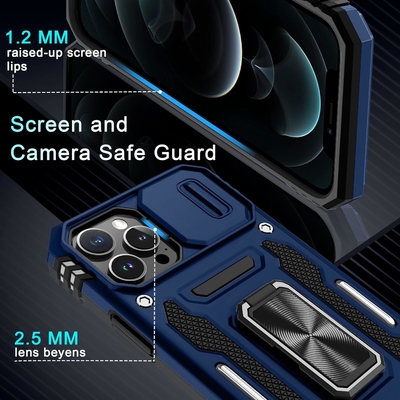 iPhone 12 Pro Max con Slide Camera Cover+Screen Protector ((1 pacchetto),Rotated Ring Kickstand Military Grade Shockproof