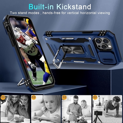iPhone 12 Pro Max con Slide Camera Cover+Screen Protector ((1 pacchetto),Rotated Ring Kickstand Military Grade Shockproof