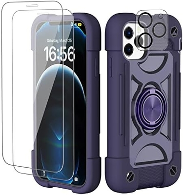 Cassa iPhone 12 Pro Max 6.7&quot; - resistente agli urti, supporto per anelli, schermo di vetro e protettore dell'obiettivo della fotocamera (Rainbow Pink)