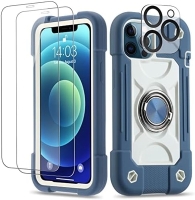 Cassa iPhone 12 Pro Max 6.7&quot; - resistente agli urti, supporto per anelli, schermo di vetro e protettore dell'obiettivo della fotocamera (Rainbow Pink)