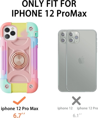 Cassa iPhone 12 Pro Max 6.7&quot; - resistente agli urti, supporto per anelli, schermo di vetro e protettore dell'obiettivo della fotocamera (Rainbow Pink)