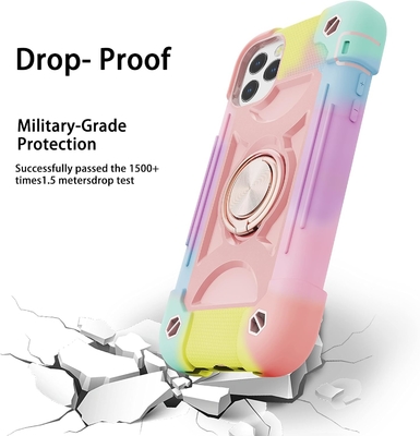 Cassa iPhone 12 Pro Max 6.7&quot; - resistente agli urti, supporto per anelli, schermo di vetro e protettore dell'obiettivo della fotocamera (Rainbow Pink)