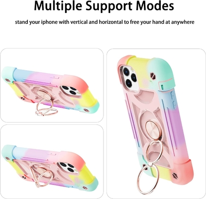 Cassa iPhone 12 Pro Max 6.7&quot; - resistente agli urti, supporto per anelli, schermo di vetro e protettore dell'obiettivo della fotocamera (Rainbow Pink)