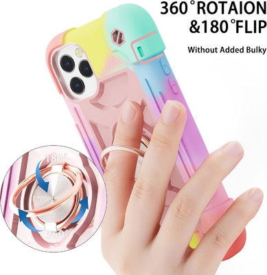 Cassa iPhone 12 Pro Max 6.7&quot; - resistente agli urti, supporto per anelli, schermo di vetro e protettore dell'obiettivo della fotocamera (Rainbow Pink)