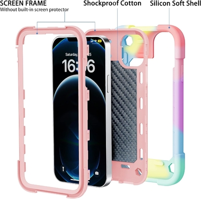 Cassa iPhone 12 Pro Max 6.7&quot; - resistente agli urti, supporto per anelli, schermo di vetro e protettore dell'obiettivo della fotocamera (Rainbow Pink)