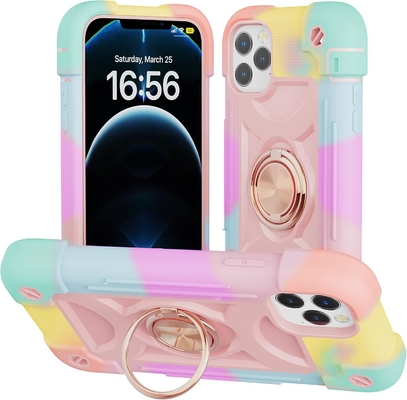 Cassa iPhone 12 Pro Max 6.7&quot; - resistente agli urti, supporto per anelli, schermo di vetro e protettore dell'obiettivo della fotocamera (Rainbow Pink)