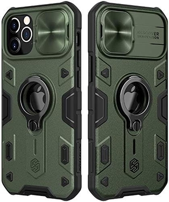 Cassa per iPhone 12 Pro Max con copertina per fotocamera e kickstand, copertina per armatura di grado militare,