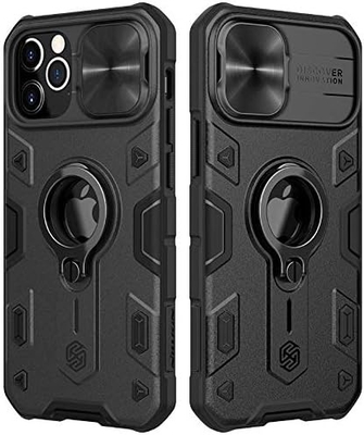 Cassa per iPhone 12 Pro Max con copertina per fotocamera e kickstand, copertina per armatura di grado militare,