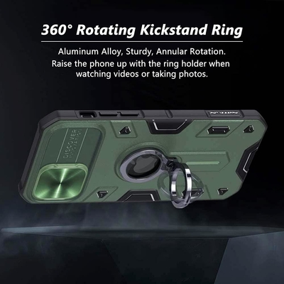 Cassa per iPhone 12 Pro Max con copertina per fotocamera e kickstand, copertina per armatura di grado militare,