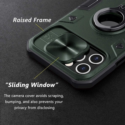 Cassa per iPhone 12 Pro Max con copertina per fotocamera e kickstand, copertina per armatura di grado militare,