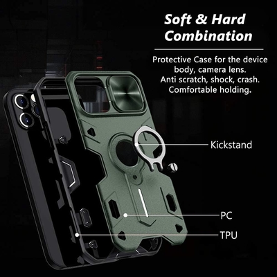 Cassa per iPhone 12 Pro Max con copertina per fotocamera e kickstand, copertina per armatura di grado militare,