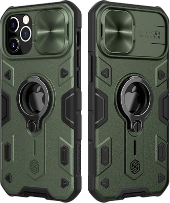 Cassa per iPhone 12 Pro Max con copertina per fotocamera e kickstand, copertina per armatura di grado militare,