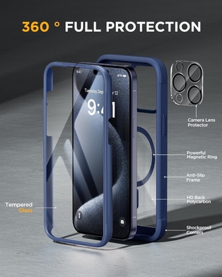 Magnetico per iPhone 12 Pro Max Cassa corpo intero Protettore schermo in vetro incorporato&amp; Protector fotocamera