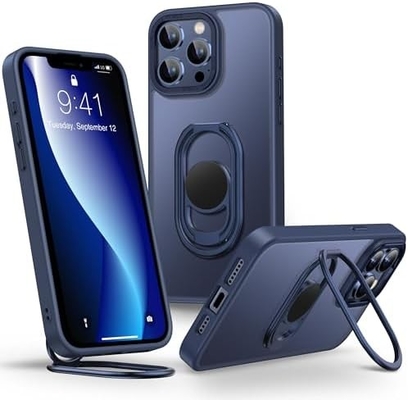 Protezioni per iPhone 12 Pro Max Cassa con supporto, Cassa del telefono chiara con porta anello doppio [regolabile e pieghevole]