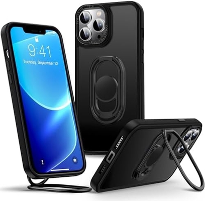 Protezioni per iPhone 12 Pro Max Cassa con supporto, Cassa del telefono chiara con porta anello doppio [regolabile e pieghevole]