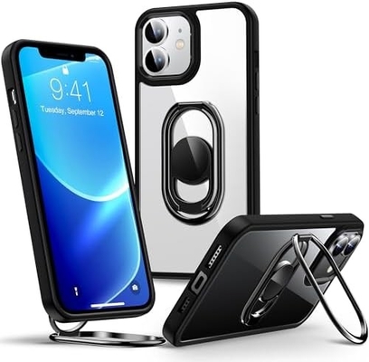 Protezioni per iPhone 12 Pro Max Cassa con supporto, Cassa del telefono chiara con porta anello doppio [regolabile e pieghevole]