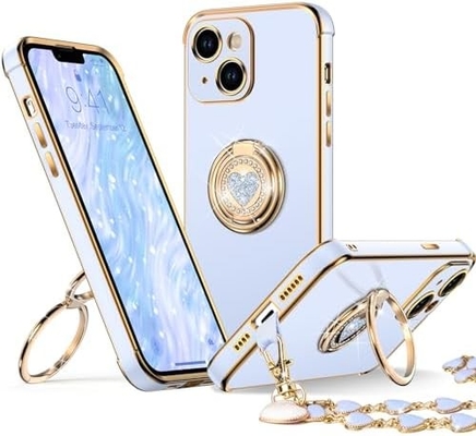 Cassa per iPhone 12 Pro Max con supporto, Cassa per telefono con supporto a doppio anello, Cassa protettiva di lusso per donne