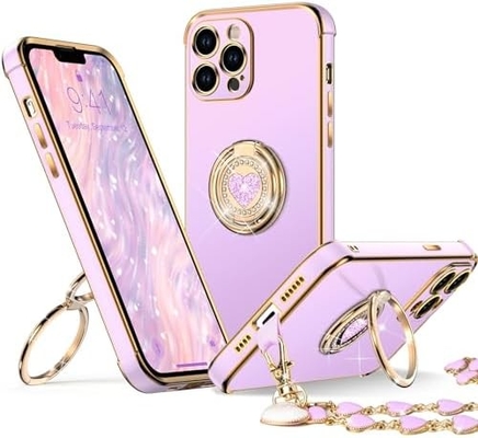 Cassa per iPhone 12 Pro Max con supporto, Cassa per telefono con supporto a doppio anello, Cassa protettiva di lusso per donne