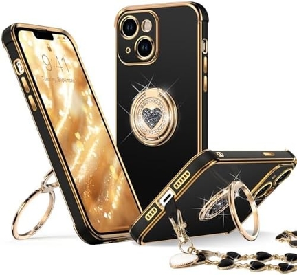 Cassa per iPhone 12 Pro Max con supporto, Cassa per telefono con supporto a doppio anello, Cassa protettiva di lusso per donne