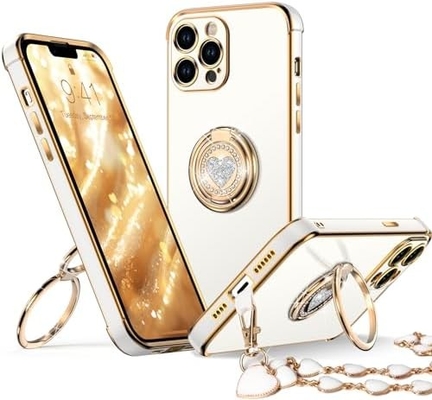 Cassa per iPhone 12 Pro Max con supporto, Cassa per telefono con supporto a doppio anello, Cassa protettiva di lusso per donne