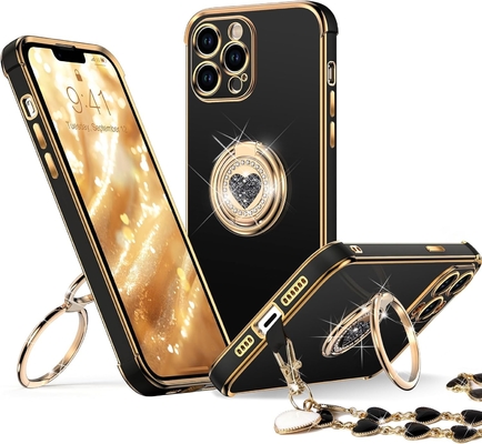 Cassa per iPhone 12 Pro Max con supporto, Cassa per telefono con supporto a doppio anello, Cassa protettiva di lusso per donne
