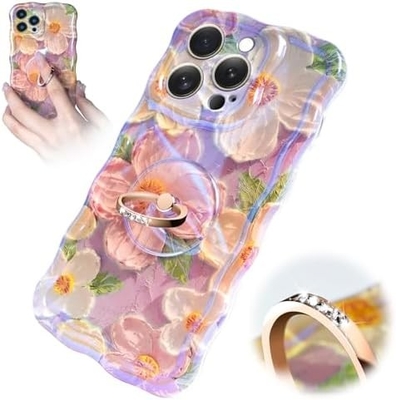 Cassa per iPhone 12 Pro Max Anello, fiore dipinto ad olio Fiore retro colorato cornice ondulata ricciosa Cassa per telefono femminile ragazza