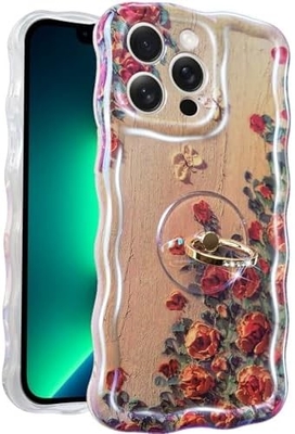Cassa per iPhone 12 Pro Max Anello, fiore dipinto ad olio Fiore retro colorato cornice ondulata ricciosa Cassa per telefono femminile ragazza