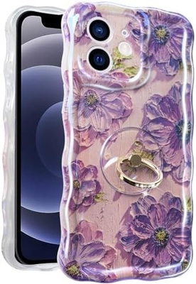 Cassa per iPhone 12 Pro Max Anello, fiore dipinto ad olio Fiore retro colorato cornice ondulata ricciosa Cassa per telefono femminile ragazza
