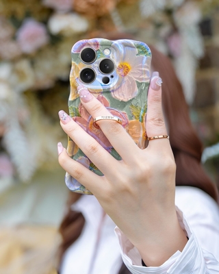 Cassa per iPhone 12 Pro Max Anello, fiore dipinto ad olio Fiore retro colorato cornice ondulata ricciosa Cassa per telefono femminile ragazza
