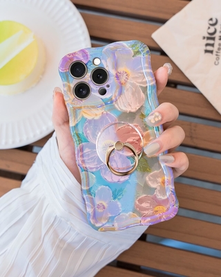 Cassa per iPhone 12 Pro Max Anello, fiore dipinto ad olio Fiore retro colorato cornice ondulata ricciosa Cassa per telefono femminile ragazza