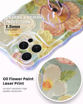 Cassa per iPhone 12 Pro Max Anello, fiore dipinto ad olio Fiore retro colorato cornice ondulata ricciosa Cassa per telefono femminile ragazza