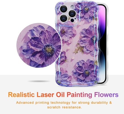 iPhone 12 Pro Max, colorato retro stampa ad olio laser lucente modello grazioso bordo ondulato riccio custodia di telefono squisita