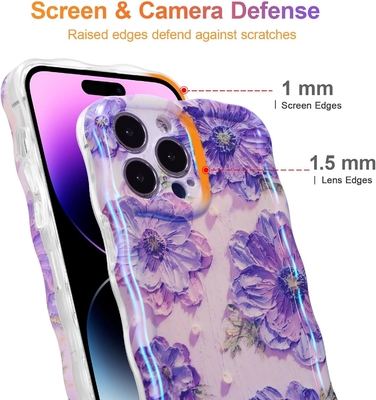 iPhone 12 Pro Max, colorato retro stampa ad olio laser lucente modello grazioso bordo ondulato riccio custodia di telefono squisita
