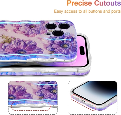 iPhone 12 Pro Max, colorato retro stampa ad olio laser lucente modello grazioso bordo ondulato riccio custodia di telefono squisita