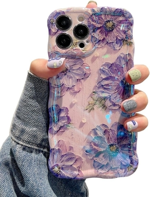 iPhone 12 Pro Max, colorato retro stampa ad olio laser lucente modello grazioso bordo ondulato riccio custodia di telefono squisita