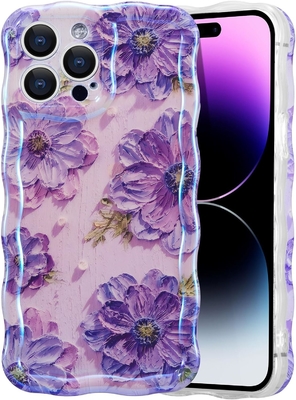 iPhone 12 Pro Max, colorato retro stampa ad olio laser lucente modello grazioso bordo ondulato riccio custodia di telefono squisita