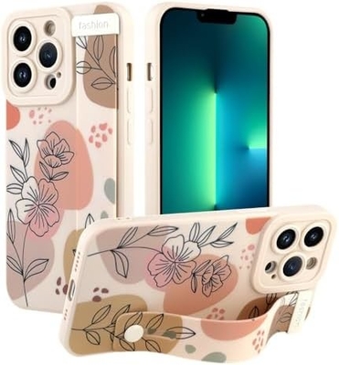 Cassa in silicone per iPhone 12 Pro Max con cintura per donne ragazze fiori fiori carini disegno modello regolabile Soft Wirstband