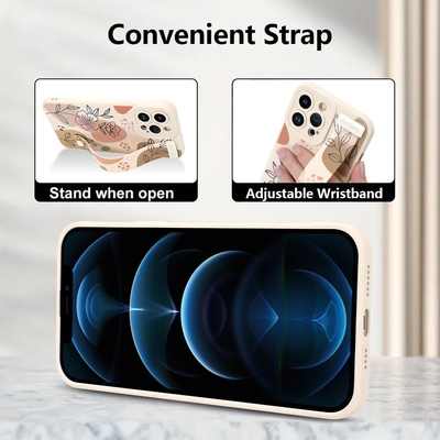 Cassa in silicone per iPhone 12 Pro Max con cintura per donne ragazze fiori fiori carini disegno modello regolabile Soft Wirstband